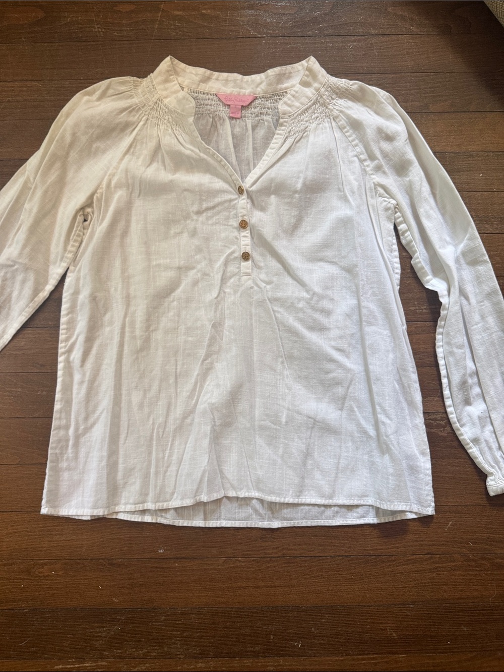 Lilly Pulitzer White Smocked Yoke Blouse